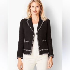 NEW Talbots Blue Tweed Blazer With White Trim Size 6